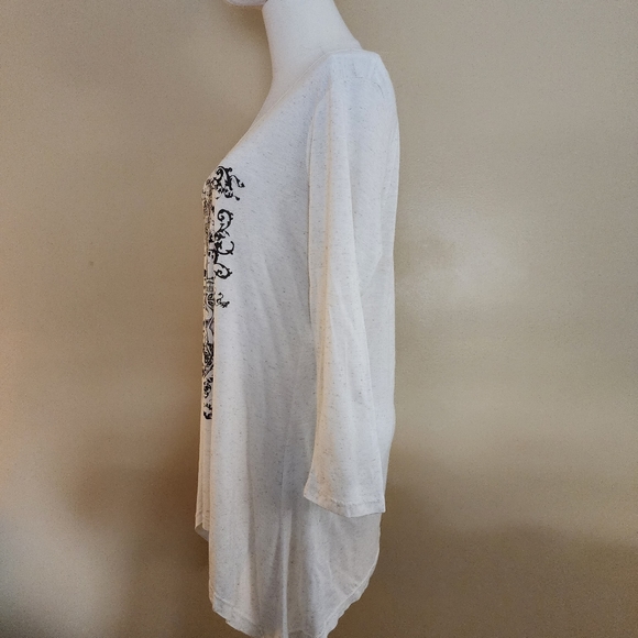 Ivory/Black Hamsa Eye Tunic Top, Women's M - Picture 7 of 11